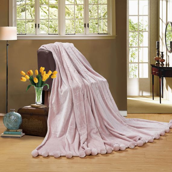 Плед хутряний з помпонами Ніжний Рожевий Love You 150 x 200 см