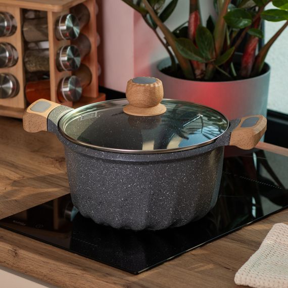 Алюминиевая кастрюля объемом 5 литров с крышкой Ø 24 см с мраморным антипригарным покрытием MGC серая | Зображення 4