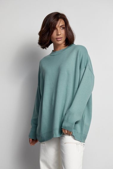 Женский однотонный джемпер oversize кроя - мятный цвет, S (есть размеры) | Зображення 4