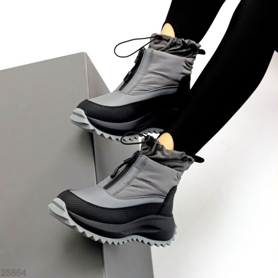 Спортивные серые ботинки дутики водонепроницаемые с фиксатором | Зображення 6
