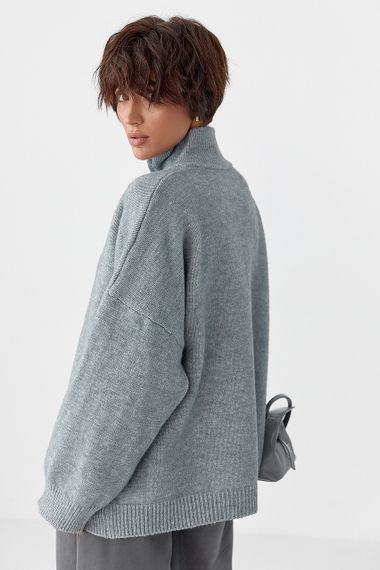 В'язаний кардиган оверсайз на блискавці - сірий цвет, ONE SIZE (є розміри) | Зображення 1