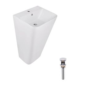 Комплект Qtap Tern: Раковина напольна моноблок 440х380х830 мм White + Донний клапан PU02O