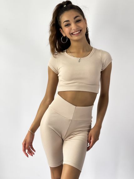 Велосипедки Baysho Рубчик, Бежевий, XS | Зображення 3