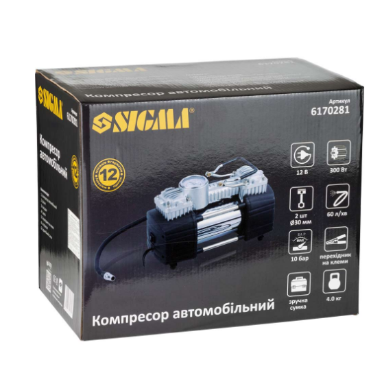 Компресор авто 60л/хв 10 бар + перехідник на клеми + сумка SIGMA | Зображення 2