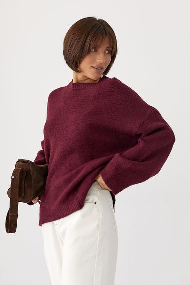 В’язаний однотонний джемпер вільного фасону - бордо цвет, ONE SIZE (є розміри) | Зображення 4