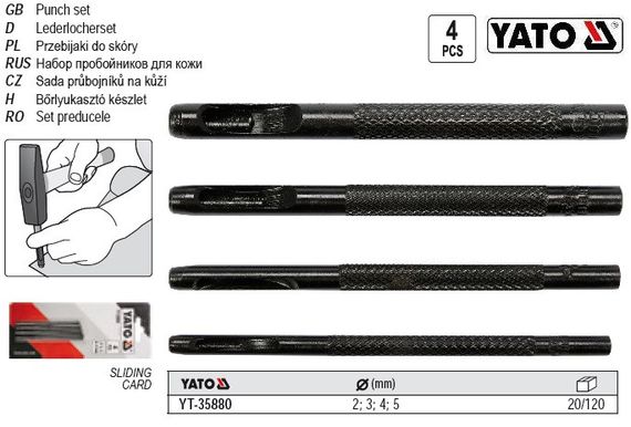 Набор пробойник YATO Польша 2-3-4-5 мм х 90мм 4 штуки YT-35880