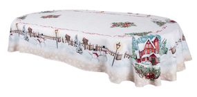 Скатертина гобеленова HOME OVAL Limaso, 137x260, Овальна, Новорічний, З мікрофіброю + срібним люрексом, 40% поліестер, 60% бавовна, Гобелен