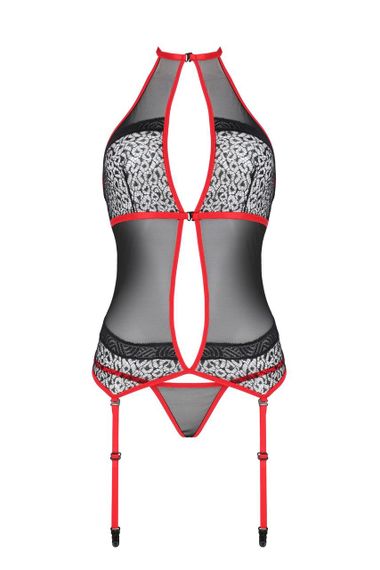 Корсет з пажами Passion SATARA CORSET L/XL red, стрінги, мереживо, застібки спереду та ззаду Sex Aura | Зображення 2
