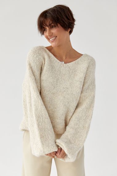 В’язаний жіночий джемпер з рукавами-ліхтариками - бежевий цвет, ONE SIZE (є розміри)