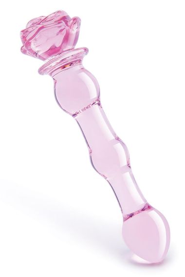 Скляний фалоімітатор Dream Toys Glaze Glass у формі бутона троянди з намистинами, рожевий Sex Aura