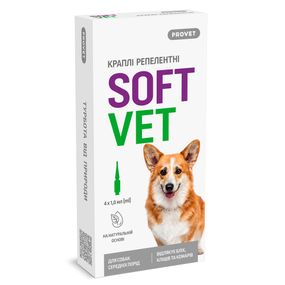 Краплі Provet SOFTVET для собак середніх порід репелентні 4 піпетки по 1 мл