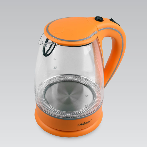 Електрочайник 1,7л 1850-2200W скло (диск) помаранч MR-064-ORANGE Maestro | Зображення 1