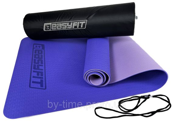 Килимок для йоги та фітнеса EasyFit TPE+TC 6мм двошаровий + Чохол бузковий з св.бузковим