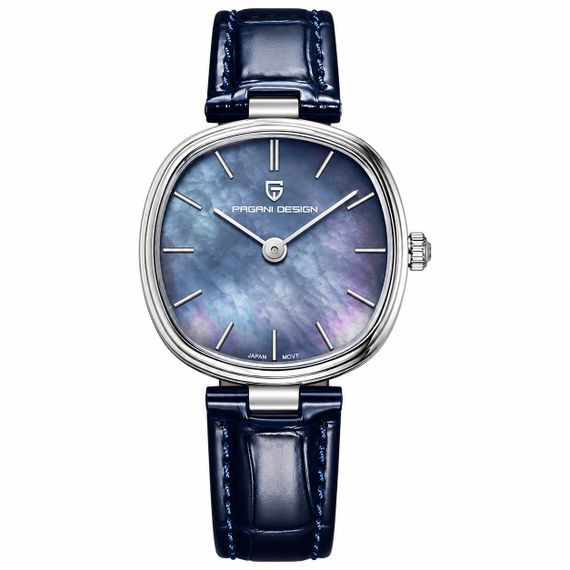 Жіночий годинник Pagani Design PD-1825 Silver-Blue Leather зі шкіряним ремінцем