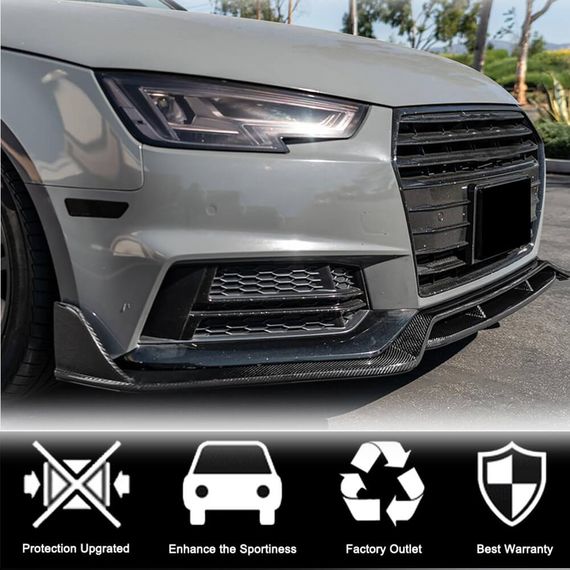Накладка на передний бампер Lip V2 (для S-Line SD 2015-2019, Карбон) для Ауди A4 B9 | Зображення 2