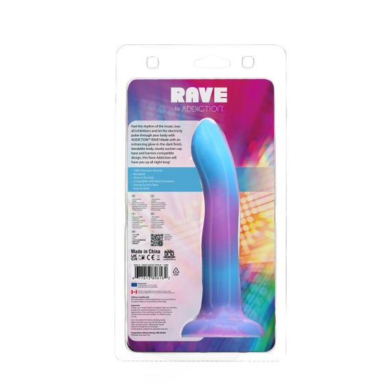 Светящийся в темноте фаллоимитатор ADDICTION Rave 8″ Glow in the Dark Dildo Blue Purple, 20,3 см | Зображення 8