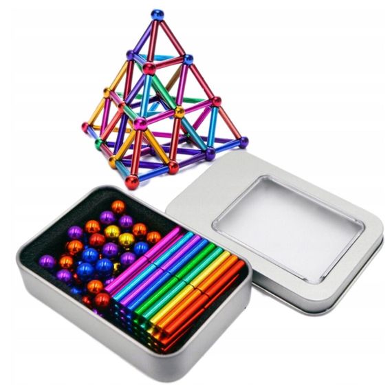 Магнитный конструктор-головоломка 36 палочек и 27 шариков, Разноцветный / Развивающая игрушка-головоломка для | Зображення 6