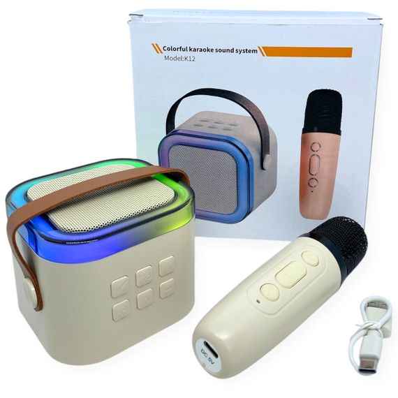 Караоке система дитяча колонка з мікрофоном bluetooth з підсвічуванням, регулятором гучності бездротова K12