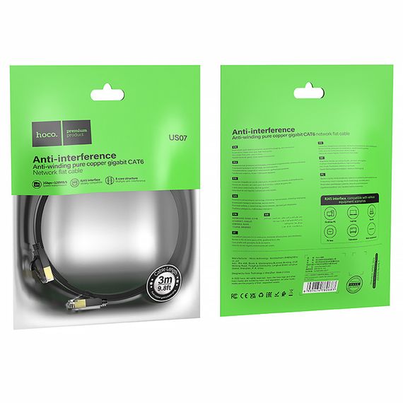 Кабель (патч-корд) Hoco US07 General Category 6 Gigabit (3m) Black | Зображення 4