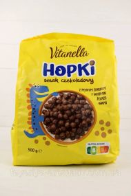 Шоколадні кульки злакові Miami Hopki, 500г, Польща, сухі сніданки, пластівці, хопки, швидкого приготування