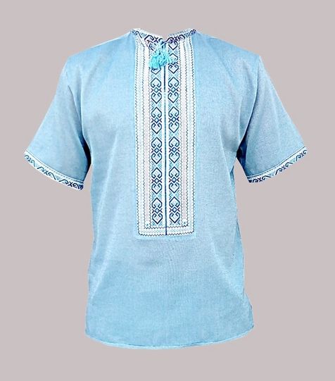 Рубашка Украинская вышиванка 1652 цвет голубой размер XL/XXL