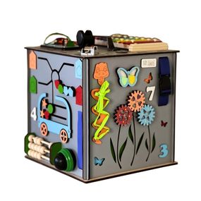 УЦЕНКА!!! Развивающая игрушка Бизикуб Серый с роботом Temple Group TG3461117500-UC 30х30х30 см