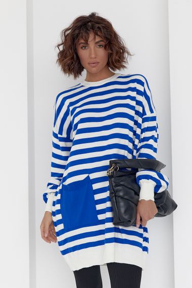 Туника женская в полоску с карманом - синий цвет, M (есть размеры)