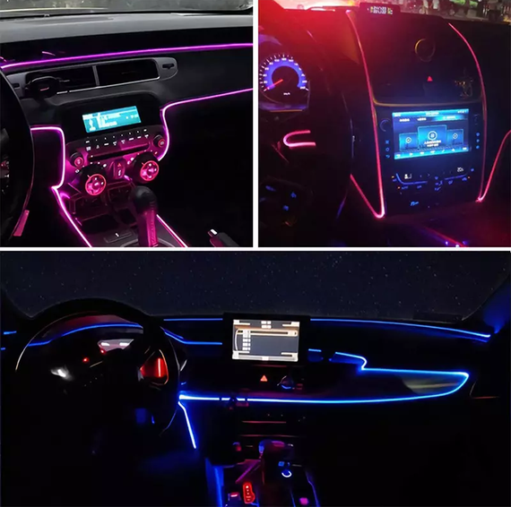 Автомобильная светодиодная ЛЕД подсветка RGB в салон автомобиля, Bluetooth управление, опто волокно | Зображення 1