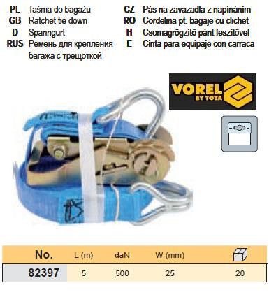 Ремінь ремінь кріплення багажу тріщатка 500daN 25мм х 5м VOREL-82397