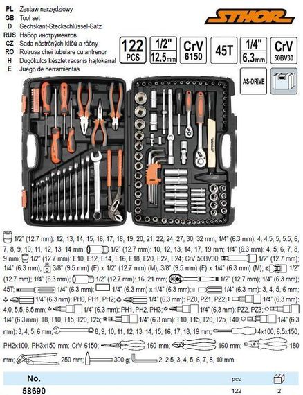 Набор инструмента головок торцевых насадки 1/2" 122шт Польша STHOR-58690 | Зображення 2