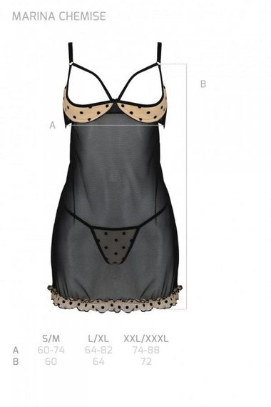 Сорочка Passion MARINA CHEMISE Чорно-бежева 2XL/3XL | Зображення 4