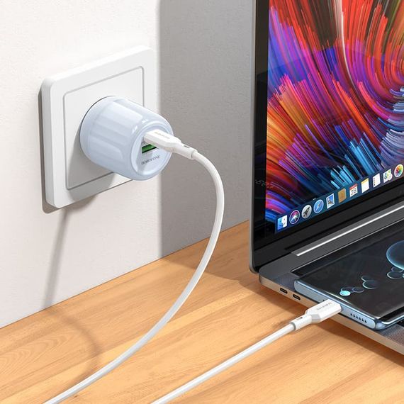 СЗУ Borofone BA94A Lustrous PD30W+QC3.0 (1USB-A/1C) + кабель Type-C to Type-C Blue | Зображення 2