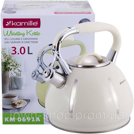 Чайник Kamille Marshmallow 3л из нержавеющей стали со свистком, бежевый KM-0691A-WH | Зображення 5