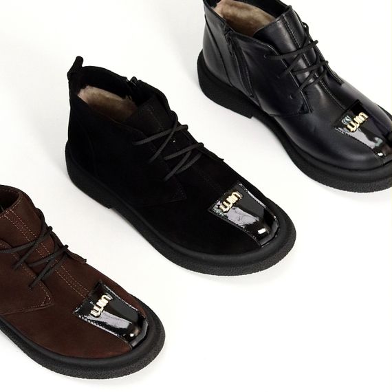 Дизайнерські чорні замшеві зимові черевики з глянсовою вставкою | Зображення 9