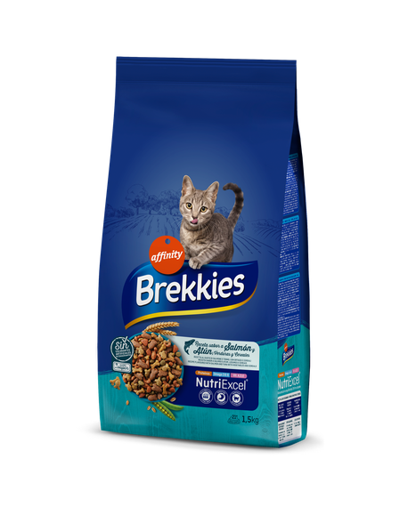 Сухий корм для котів Brekkies Cat Salmon and Tuna 1.5 кг повноцінний раціон для дорослих котів лосось з тунцем