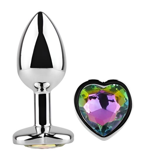 Анальна пробка з кристалом EGZO - Silver Heart Plug Rainbow size M Sex Aura | Зображення 1