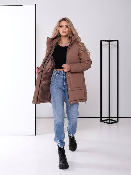 Жіноча зимова куртка з капюшоном, арт. 509, кава | Зображення 4