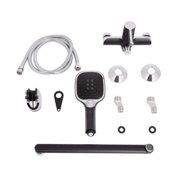 Смеситель для ванны Qtap Grand с поворотным изливом (c душевым гарнитуром) QTGRABCR005 Chrome/Black | Зображення 6