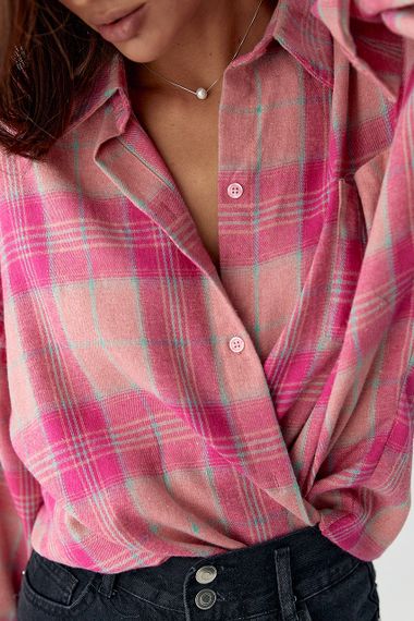 Сорочка в клітинку з напівкруглим низом - рожевий цвет, ONE SIZE (є розміри) | Зображення 3