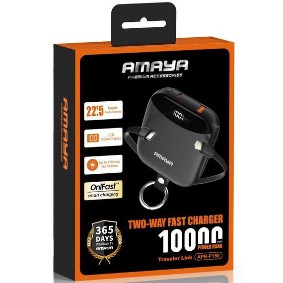 Портативное ЗУ Power Bank Amaya F150 22.5W with display and cable 10000 mAh Black | Зображення 1