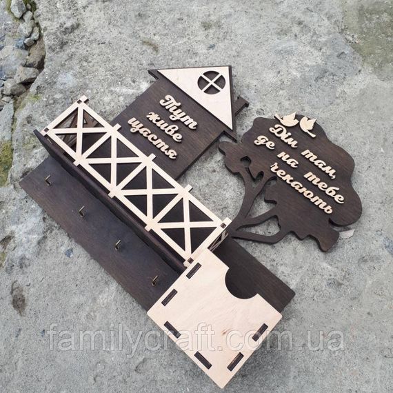 Настенная ключница из дерева Деревянный органайзер для ключей Держатель для хранения Персонализация | Зображення 3