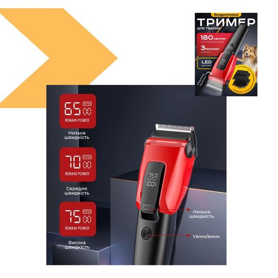 Набір для стрижки 6 в 1 VGR V-117 RED з 14 насадками та LED-дисплеєм (46246-V-117 RED_715) | Зображення 1