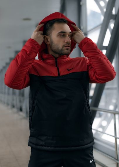 Комплект чоловічий Nike: анорак утеплений червоно-чорний + штани "President" чорні. Барсетка У Подарунок! | Зображення 9