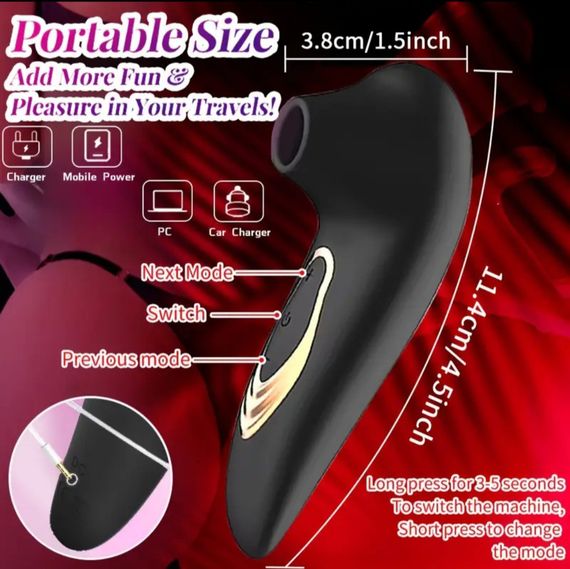 Преміум вібратор для клітора з присоском, стимулятор сосків, 10 режимів вібрації. Чорний | Зображення 7