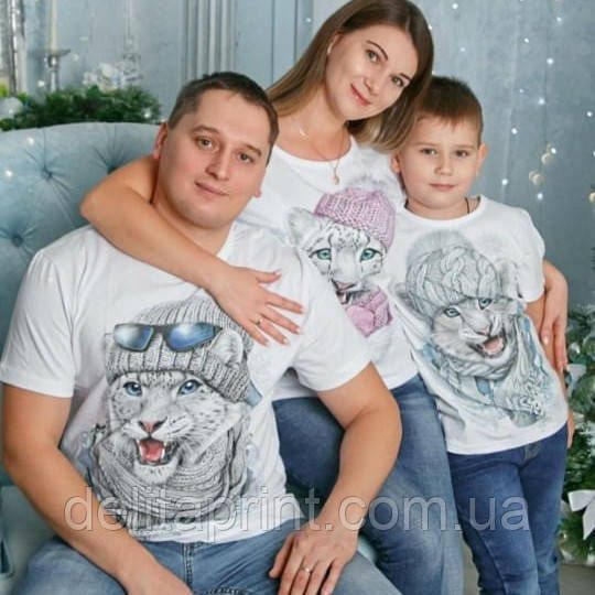 Футболки новорічні Фемелі Лук "Сніжні барси" Family Look для всієї родини | Зображення 6