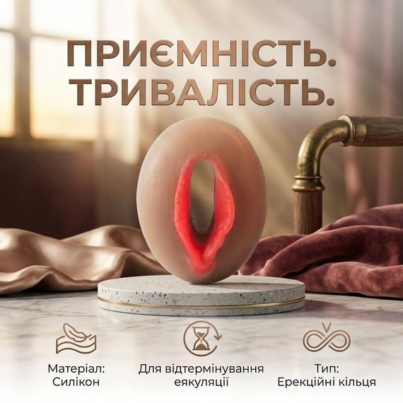 Эрекционное кольцо с вибрацией силиконовое для продления члена Бежевый