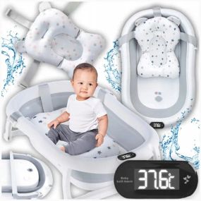 Детская ванночка для купания складная с термометром и подушкой