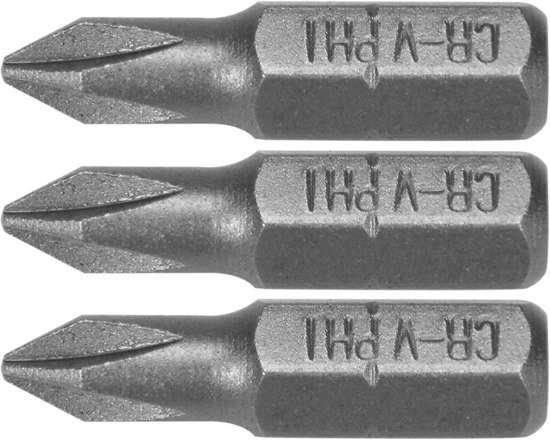 Насадка викруткова STHOR : Phillips PH1 x 25 мм, HEX 1/4", Cr-V, 3 шт VR-65452