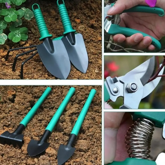 Набір садових інструментів 10 в 1 з валізою, інвентар для городу та саду, совок, скребок, граблі, кігті, секатор, ножиці | Зображення 8