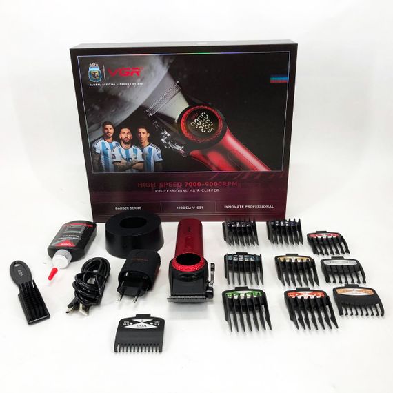 Професійна машинка для стрижки волосся VGR V-001 RED з дисплеєм 9000 об та 10 насадками (1,5-24 мм) | Зображення 6